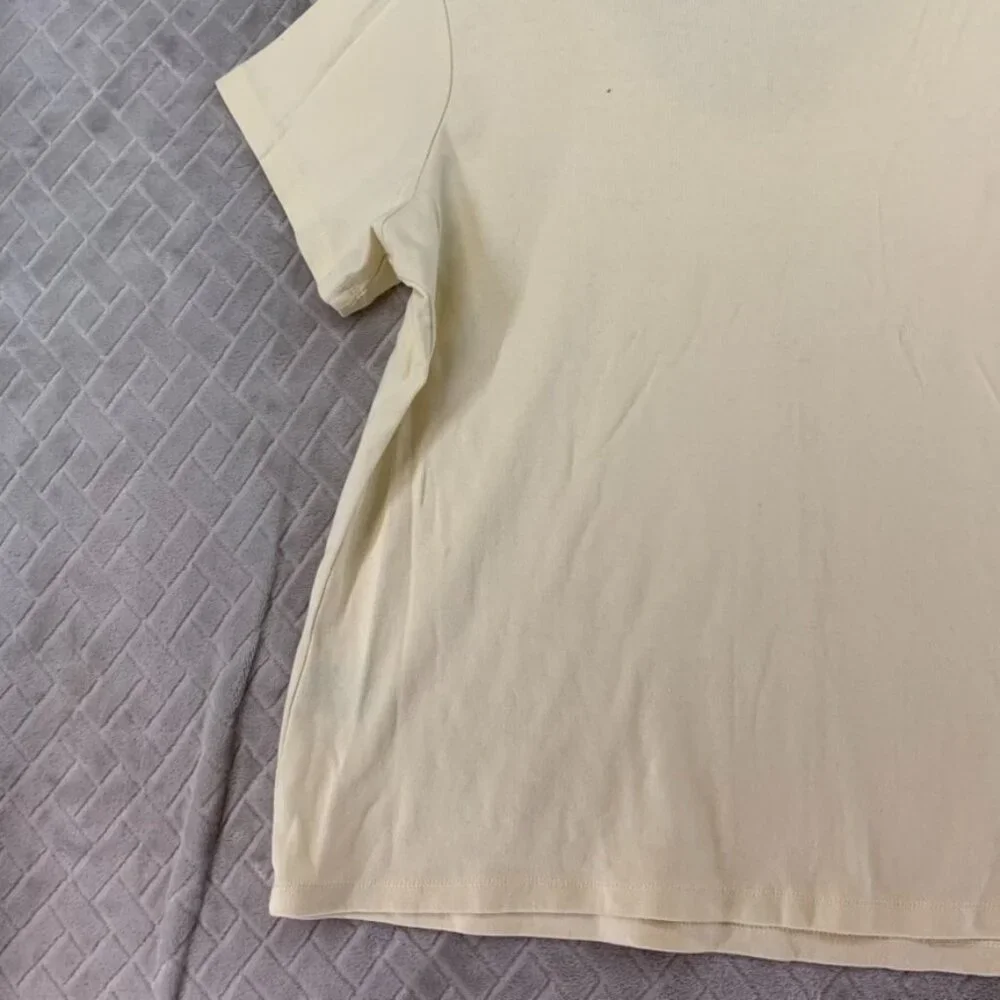 Avenue Womans 14/16 Top T Shirt Light Yellow Beaded Short Sleeve V Neck - Picture 11 of 12